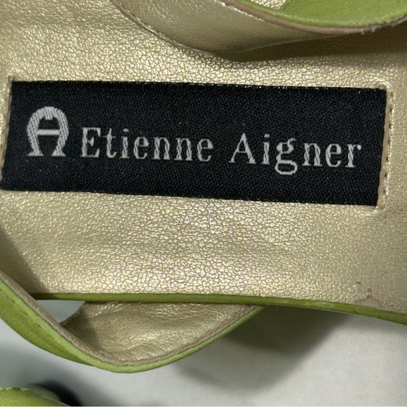 Etienne Aigner Lime Green Wedge Heel Sandals Size 7 Vintage - Picture 7 of 14